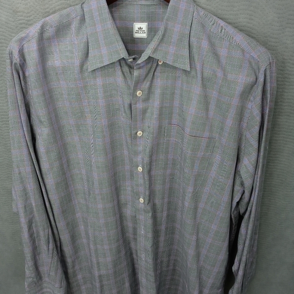Peter Millar men's long sleeve button front shirt blue/gray. Cotton. Sz XL. Pit- - Picture 2 of 7